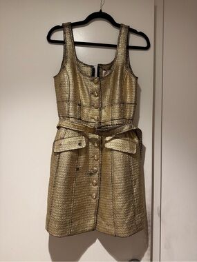 Cinq a Sept Gold Sleeveless Button-Front Dress with Belt. Brand new